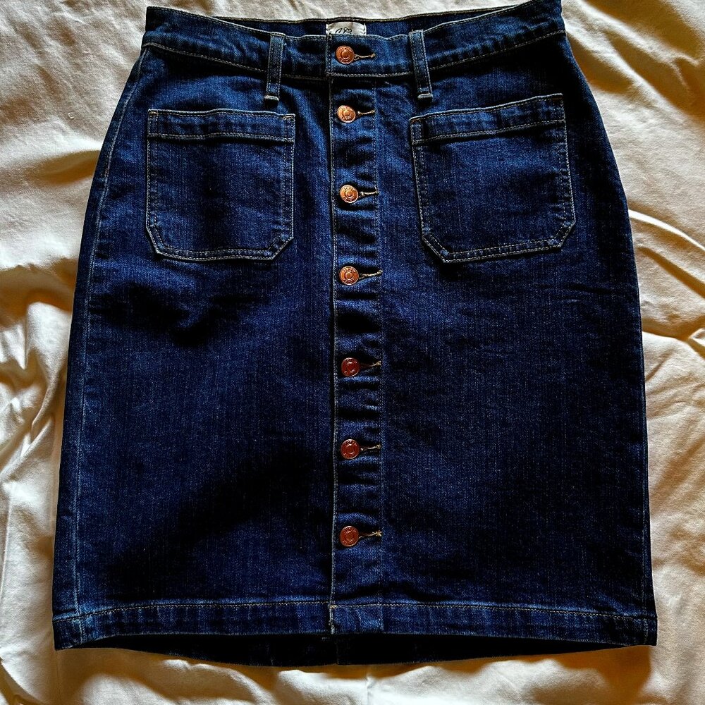 J Crew Button Front Patch Pocket Denim Skirt Size… - image 1